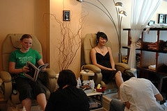 Katie and Anna getting pedicures